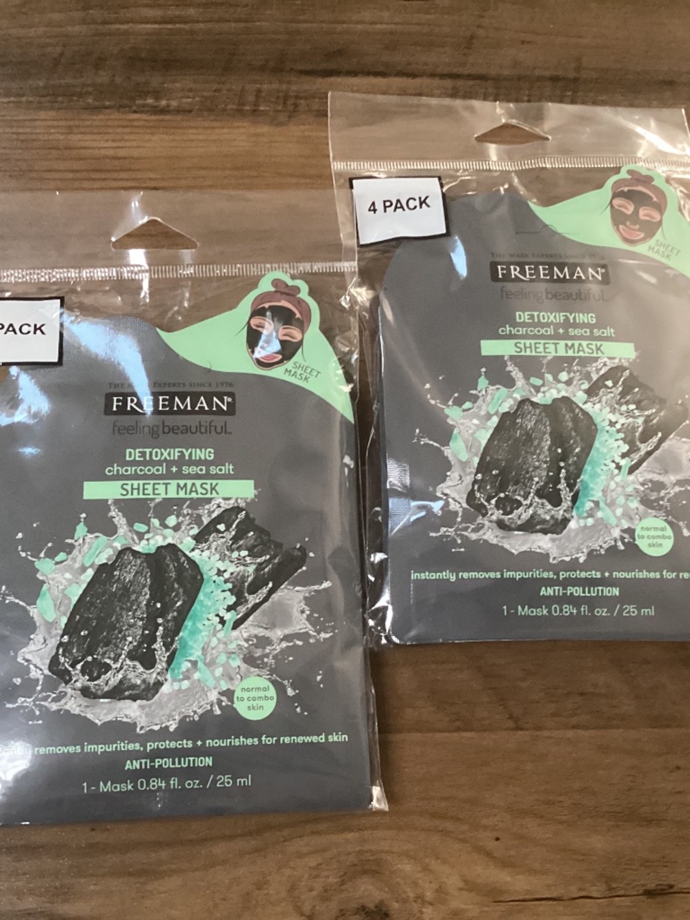 Freeman Detoxifying Charcoal + Sea Salt Sheet Mask Bundle 4 Pack x 2= 8 masks